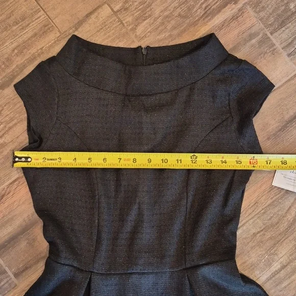 Shabby Apple Shimmery Black Cap Sleeve Tea Length Dress, XS - Picture 3 of 10